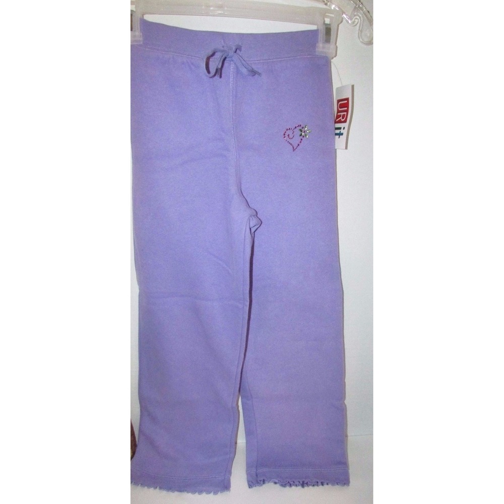 NWT UR it Girls 6 purple sweatpant material purple pants ruffle hem heart jewels